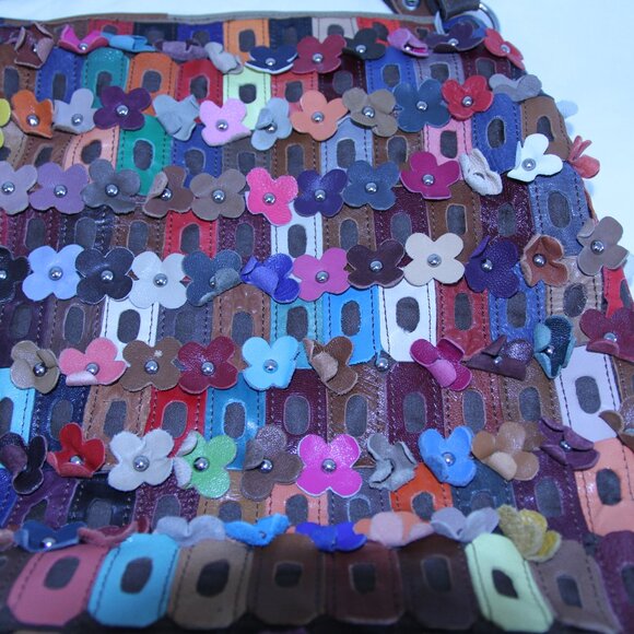 Leather flower boho flowerette slouchy purse bag festival - Picture 11 of 16